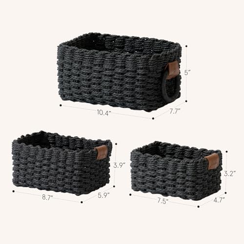 La Jolie Maison Small Black Wicker Baskets Set of 3, Paper Rope Storage Baskets with Handle, Small Woven Baskets for Organizing, Decorative Cute Baskets for Gifts - Image 4