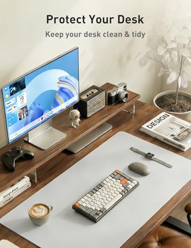 Aothia Faux Leather Desk Mat - Non-Slip PU Leather Desk Blotter, Waterproof Writing Surface, Large Desk Pad for Office & Home (Barely Grey, 55" x 17") - Image 5