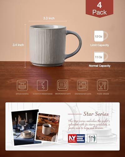 famiware Coffee Mug Set of 4, Star 12 oz Ceramic Mugs Cups Set with Handle - Image 4