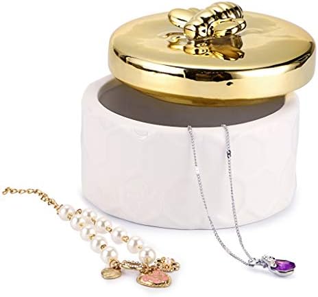Hipiwe Ceramics Jewelry Box with Golden Bee Lid - Small Jewelry Display Organizer Holder Trinket Storage Tank Container for Home Decor,Gift for Women - Image 3