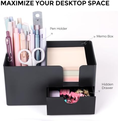 SKYDUE Small Desk Organizer with Sticky Notes Holder,Pen Holder for Desk - Image 2