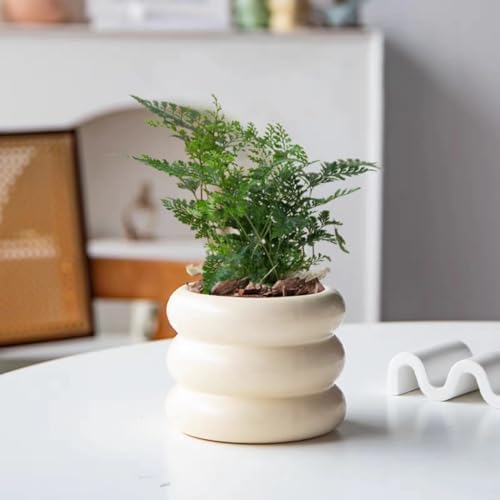 Ceramic Plant Pot Indoor, 4.5 Inch Flower Pot with Drainage Hole, Small Bubble Design Ceramic Planter for Home & Office Decor (Beige) - Image 2