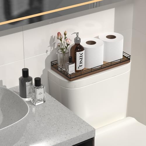 Acacia Bathroom Toilet Tank Tray, 13" Wood Toilet Paper Storage Basket Back of Toilet Basket Organizer, Vanity Tray for Perfume Makeup Candle Kitchen Counter Coffee Table Decor - Image 4