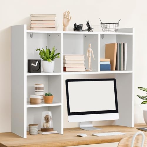 OOOK 35.5" L Dorm Desk Hutch White, Desktop Bookshelf with 5 Shelves by OOOK