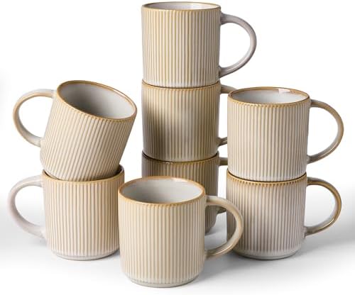 famiware Coffee Mug Set of 8, Star 12 oz Ceramic Mugs Cups Set with Handle by Famiware