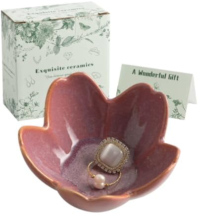 Flower Ring Holder Dish with Gift Box, Ceramic Jewelry Tray by QNMUSUNC