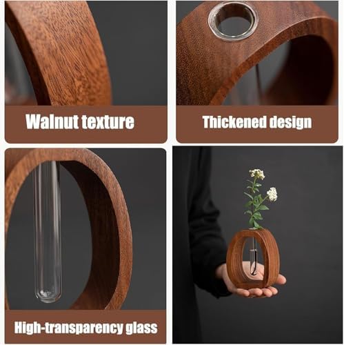 Solid Wood Glass Vase, Solid Wood Test Tube Creative Walnut Vertical Desk Hydroponics, Enhances Home and Office Environment, Small Size, for Home Decoration and Office (L) - Image 6