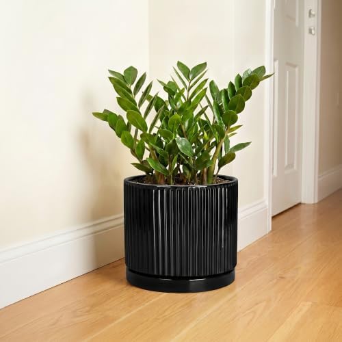 10 Inch Flower Pot, Ceramic Planter, Round Plant Pots, Black - Image 6