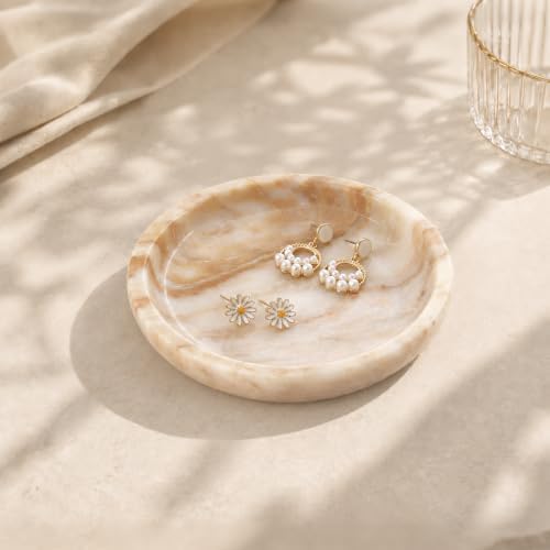 Small Natural Marble Jewelry Tray Key Plate Holder Dish Trinket Decor Catch All Bowl for Ring Earring Stone Gift for Women Daugther,Calacatta Glod,5.5" by Unknown
