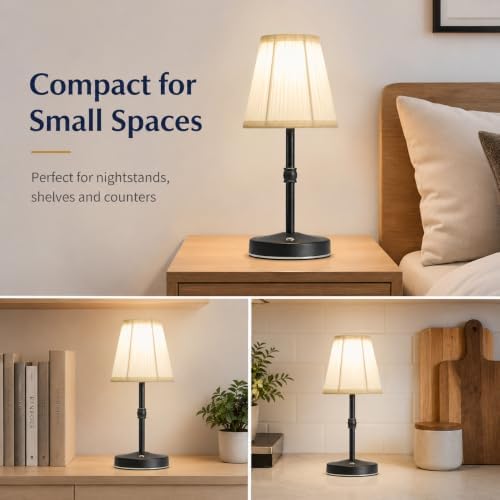 3000mah Battery Powered Lamp for Home,Small Cordless Lamps Rechargeable,3 Color Temperature 5W LED Touch Lamp Battery Operated Table Lights,Wireless Lamps for Tables,Kitchen,Living Room (Black,H11”) - Image 7