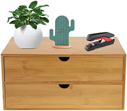 Bamboo Desk Organizer, Wood Desktop Storage Box for Office Supplies, Cosmetics, Stationery, No Assembly Desktop Organizers and Accessories for Home, Office, Study Table (2 Drawers) by Kreiaoer