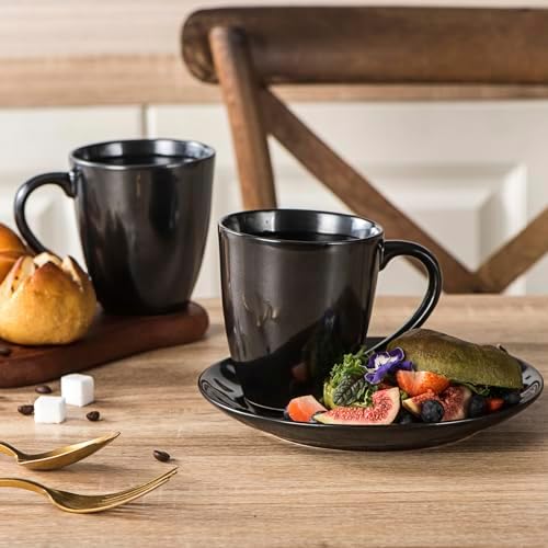 vicrays Coffee Mug Set, 12 Ounce, Ceramic Mug for Men, Women, Unique Glazed Mugs with Handle for Coffee, Tea, Milk, Cocoa, Cereal - Set of 6 Black - Image 2