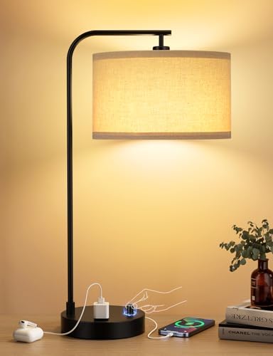 20.7" Tall Table Lamp with USB & Outlet, Fully Dimmable Nightstand Lamp by Innqoo