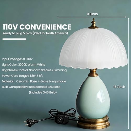 Vintage Ceramic Small Table Lamp with White Glass Shade - Image 6
