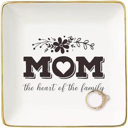 Mom Gifts for Mother's Day-Birthday Thanksgiving Christmas Gifts for Mother-Mom Life-Thank You Gift-Mom the Heart of the Family-Mother Appreciation Gift-Ceramic Jewelry Tray Trinket Holder Ring Dish by NZY