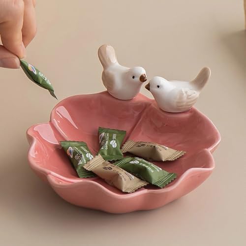 Lotus Leaf Bird Ceramic Jewelry Dish, Ring Tray for Women (Red) - Image 7