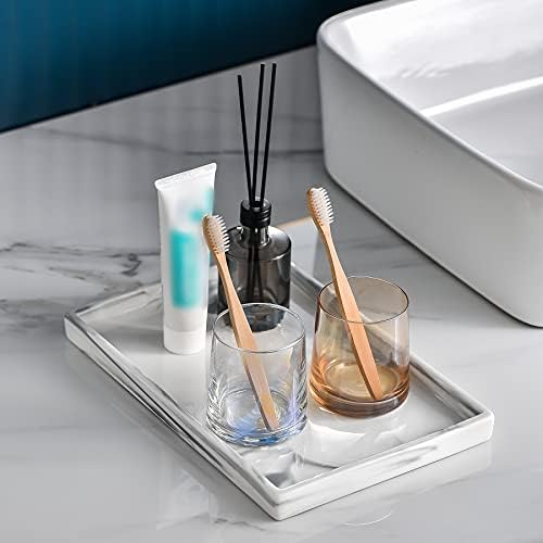 White Marble Tray Decorative Ceramic Rectangle Bathroom Tray Serving Tray - Image 2