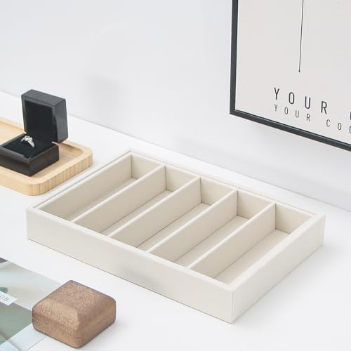 Bedside Organizer - Multi-use Holder for Desk Drawer, Nightstand, Desktop - Catchall Tray for Jewelry, Sunglasses, Phone, Watch, Perfume, Lipstick (Beige 5Grid) - Image 4