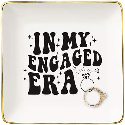 NZY Engagement Gift for Newly Engaged Bride,woman,Bridal Shower Gifts,Bachelorette Present for Bride,Best Friend,Fiance,Future Mrs,Ceramic Jewelry Tray Trinket Holder Ring Dish-In My Engaged Era by NZY