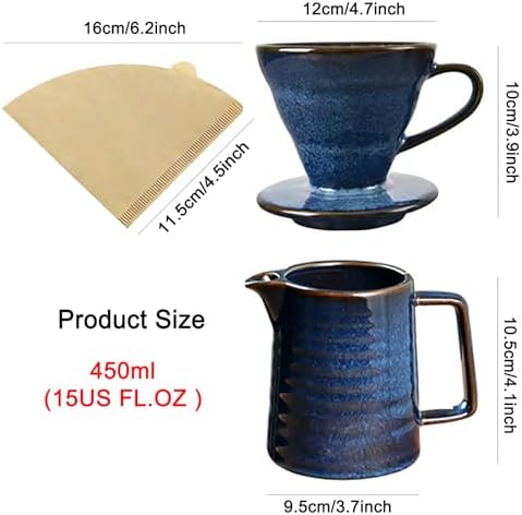 Pour‑Over Coffee Maker, Starry‑Blue V60 Ceramic Pour‑Over Coffee Pot, 450ml Pour‑Over Coffee Dripper, Comes with 40‑Pack Coffee Filters - Image 2