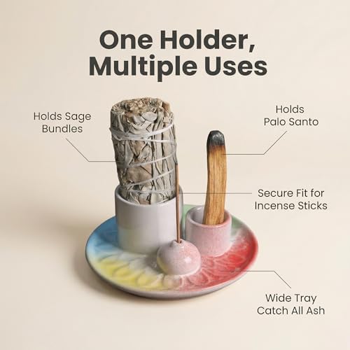 Ceramic Palo Santo and Sage Incense Holder, 4 Mixed Colors - Image 4