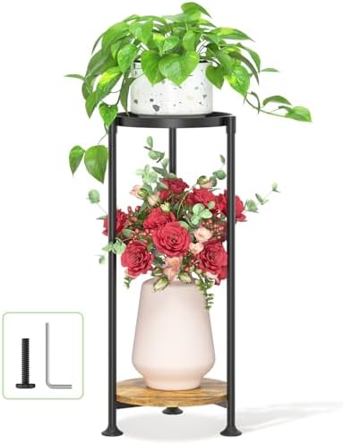 LASZOLA Plant Stand Tall Flower Holder for Indoor Corner, 2 Tier Black by LASZOLA