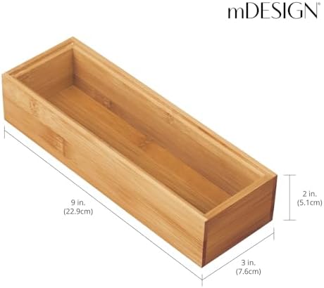 mDesign Wooden Bamboo Office Drawer Organizer Box Tray, Stackable Storage for Drawers, Cabinets, Shelves, Cubby, or Desktop, Hold Pens, Pencils, Supplies, Echo Collection, 6 Pack, Natural Wood Finish - Image 4