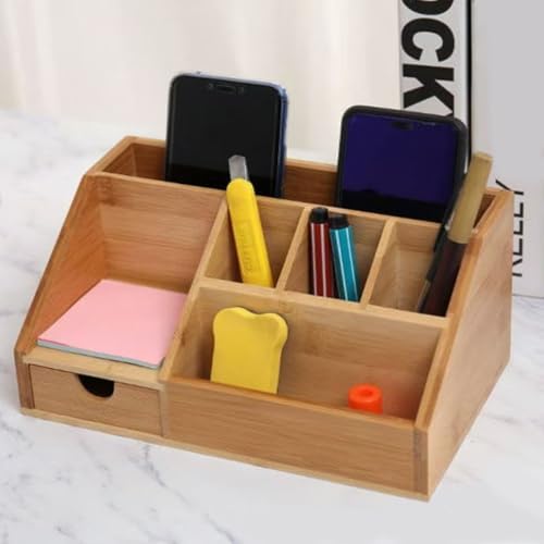 9.6x5.9x4.3in Bamboo Desk Organizer with Drawer and Tray - Image 3