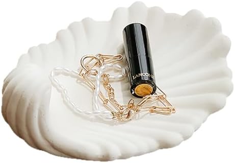 J.K.Leo Handcrafted Ceramic Shell Jewelry Tray – Elegant Scalloped Vanity Dish for Rings, Earrings & Trinkets, Modern Zen Home Decor (6.1" x 4.72" x 0.79") by JKLEO