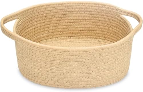 ABenkle Small Basket with Handles, Boho Decorative Rope Woven Dog Cat Toy Storage Bin Shelf Storage Organizer, Easter Christmas Gift Basket, 12"x8"x5" by ABenkle