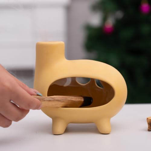Handcrafted Yellow Clay Palo Santo Burner, Chimney Footed Sage Holder - Image 2