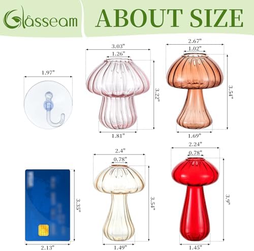 Glasseam Window Plant Propagation Station: 4Pcs Glass Hanging Mushroom Vase - Image 3