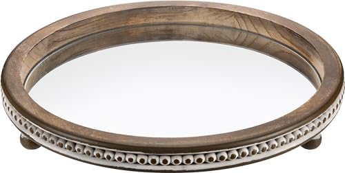 KULEDM Handmade Wooden Serving Tray, Small Beaded Coffee Table Tray Decor, Mirror Round Decorative Tray for Coffee Table, Dining Room Table Entryway and Living Room Table, TR700 by KULEDM