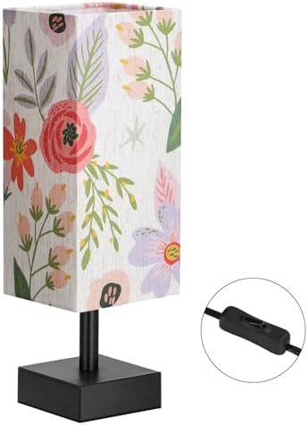 aooshine Small Bedside Table Lamp for Bedroom - Square Floral Fabric Shade - Image 2