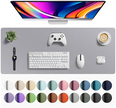 Aothia Faux Leather Desk Mat - Large Mouse Pad, Non-Slip PU Leather Blotter, Waterproof Writing Surface for Office and Home (Light Grey, 42" x 17") by AothiaSimpleNaturalUnique