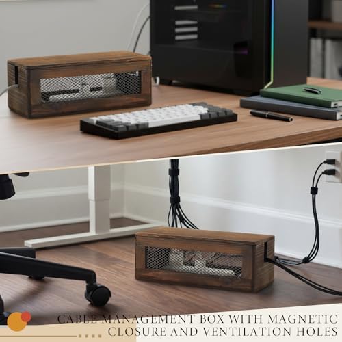 Chunful Extra Large Cable Management Box, 16'' Wood Cord Hider Organizer with Ventilation Nets & Organizer for Power Strip, TV Wires & Desk Cable Storage, Magnetic Lid Hide Floor Cables - Image 4