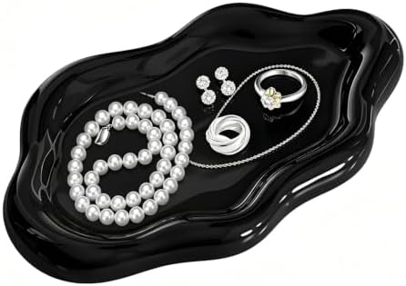 Ceramic Jewellery Dish Trinket Dish Jewelry Tray Cloud Shape Tray Perfume Tray Rings/Earrings/Bracelets/Watch/Keys Tray for Valentine's Day//Mother's Day/Birthday Gift (Black) - Image 3