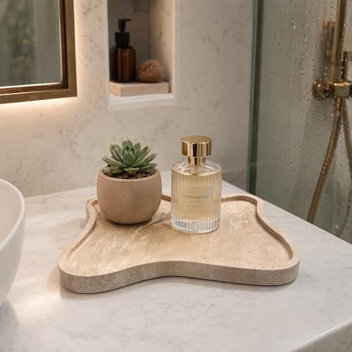Natural Yellow Travertine Stone Tray Irregular Shape Decorative Organizer for Bathroom Vanity, Kitchen Countertop & Coffee Table | Unique Textured Display for Perfume, Candles, Jewelry（Large） - Image 6