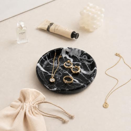 Small Natural Marble Jewelry Tray Key Plate Holder Dish Trinket Decor Catch All Bowl for Ring Earring Stone Gift for Women Daugther,Black,5.5" - Image 3