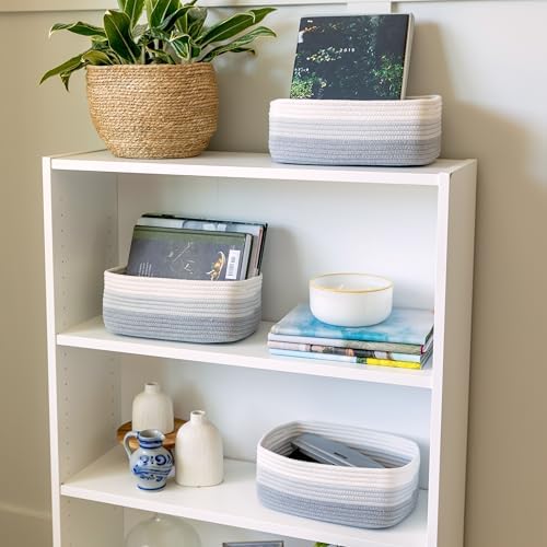NaturalCozy 11.8"x8"x4.5” Rectangle Storage Baskets for Shelves 3 Pack | Cotton Rope Woven Small Baskets for Organizing | Small Storage Bins for Nursery, Bathroom, Closet, Shelf, Decorative, Gift - Image 3