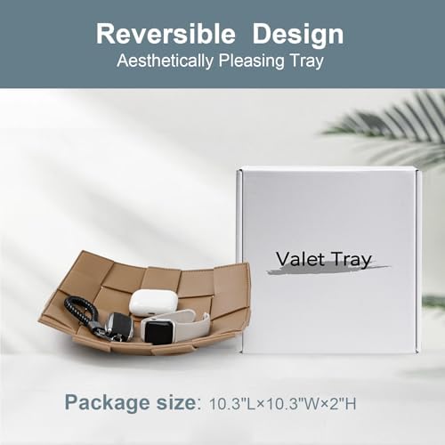 Valet Tray PU Leather Key Holder Bowl for Men and Women Entryway Table Nightstand Catchall Storage Organizer Tray for Wallet, Keys, Jewelry, Coins - Coffee, 9.8" L x 9.8" W x 2" H - Image 3