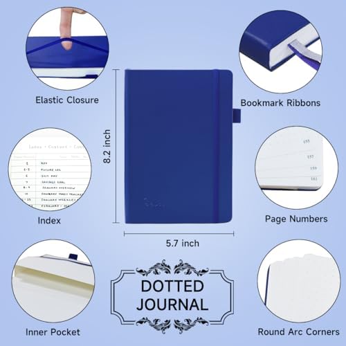 feela Dotted Journal Kit, Dot Grid Journal Hardcover Planner Notebook Set For Beginners Women Girls Note Taking with Journaling Supplies Stencils Stickers Pens Accessories, A5, 224 Pages, Navy - Image 2
