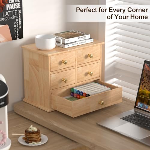 Oak Desk Organizer with Drawers, Durable Wooden Desktop Storage Box - Image 4