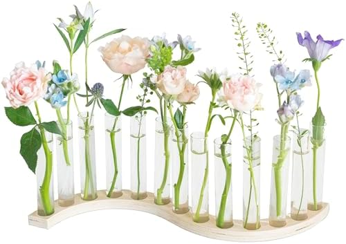 Test Tube Vases for Flowers，Small Plant Propagation Station，S Shape Plant Terrarium with Wooden Stand(Light Wood) by Unknown