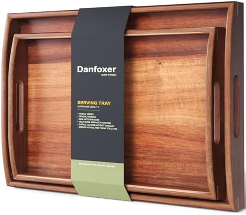 Acacia Wood Set of 2 Serving Trays with Handles Decorative Tray by DANFOXER