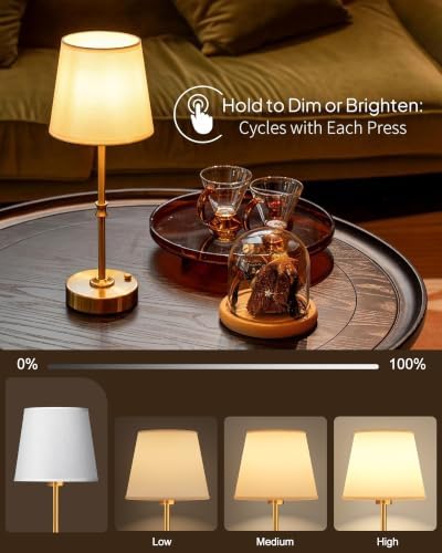 EppieBasic Cordless Table Lamp Rechargeable: Fast Charging & Long Lasting - 2700K Warm Light Vintage Gold Lamps for Women Housewife - Dinning Living Room Bedroom - 2 Pack - Image 5