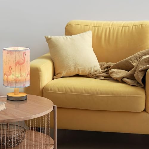 Rustic Farmhouse Style Flamingo Wood Grain Bedside Table Lamps with USB Port for Bedroom Lamp Accent Table Lamp Small Nightstand Lamp Sturdy Linen Shade Decorative Lamps for Office Dorm Home - Image 2
