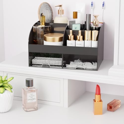 Makeup Organizer with Drawers, Cosmetic Storage for Dresser Vanity and Bathroom Countertop, Beauty Holder for Lipstick Brush, Skincare Organizer for Vanity, Cosmetic Display Case (Black-2Pack) - Image 5