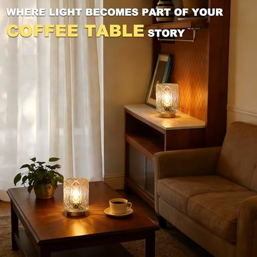 2 Pack Battery Operated Lamp,Cordless Samll Battery powered Accent Lamp with Timer for Bedside,Warm White Cozy Ambient Decorative Table Lamps for Shelf/Cubicle/Entryway/Table Decor(Iridescent Clear) - Image 3