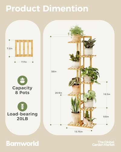 Bamworld Bamboo Plant Stand Indoor 7 Tiered Plant Shelf, Natural 55 Inch - Image 2